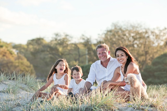 A family spending time outside together