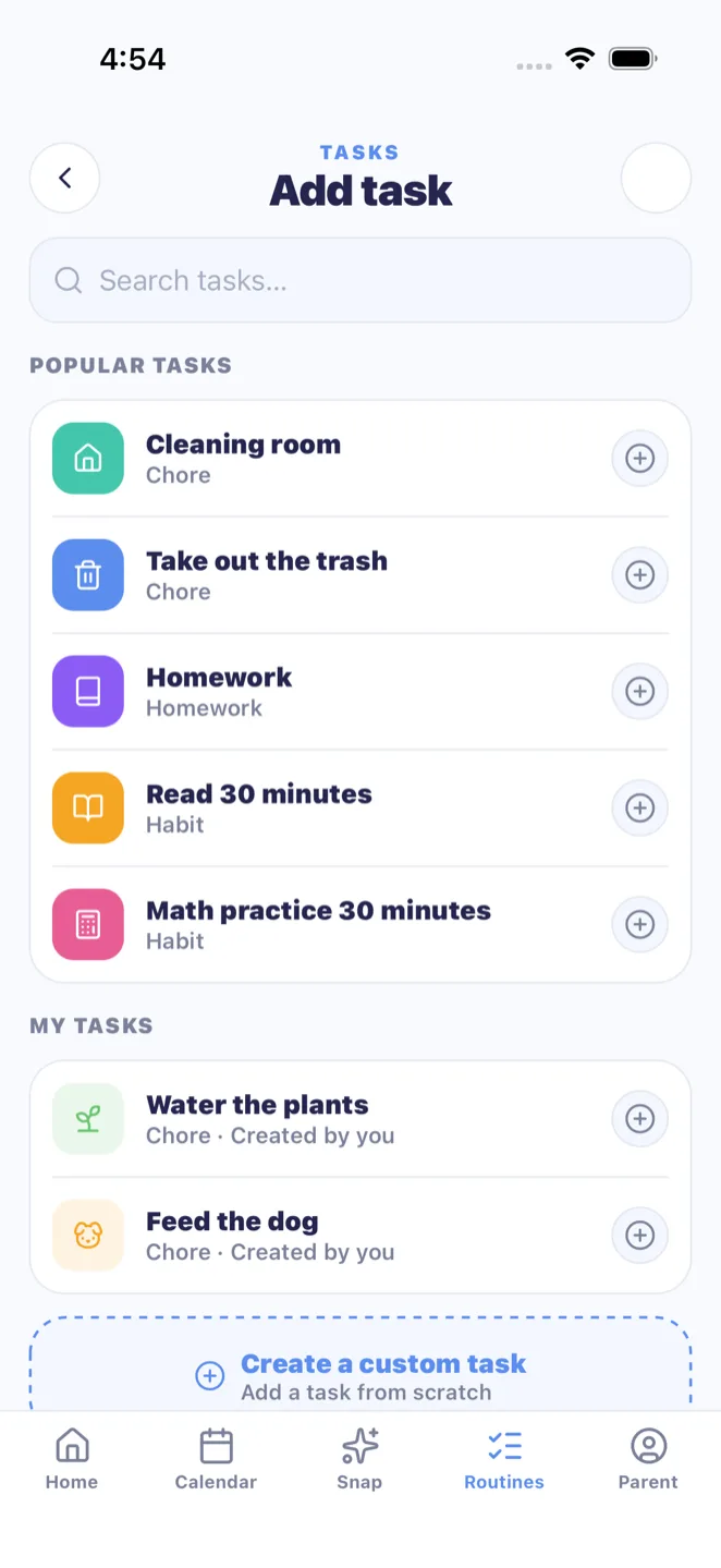 MiloMint Routines screen